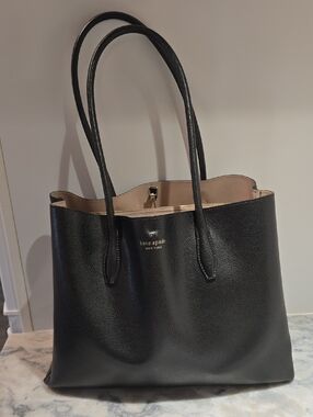 kate spade Black Pebbled Leather Tote with Blush Interior